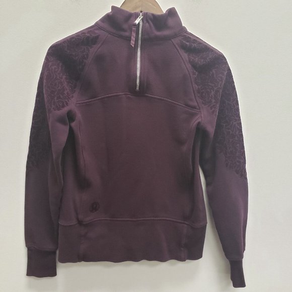 Lululemon Womens Fleece Floral Flock Pull Over Size 6 Purple Long Sleeve Mock - Picture 2 of 8